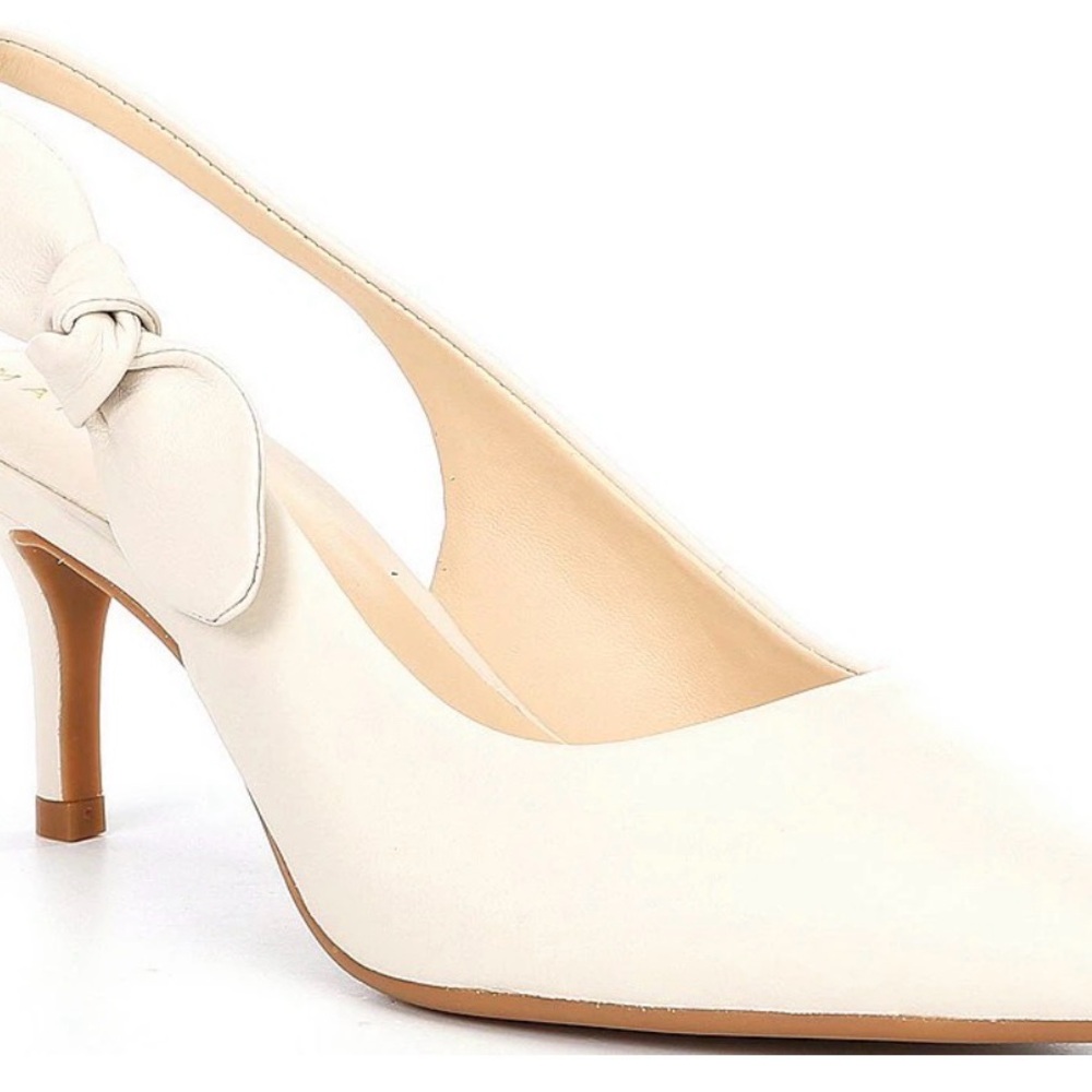 Alex Marie Cream leather Slingback Heels with Knot Accent